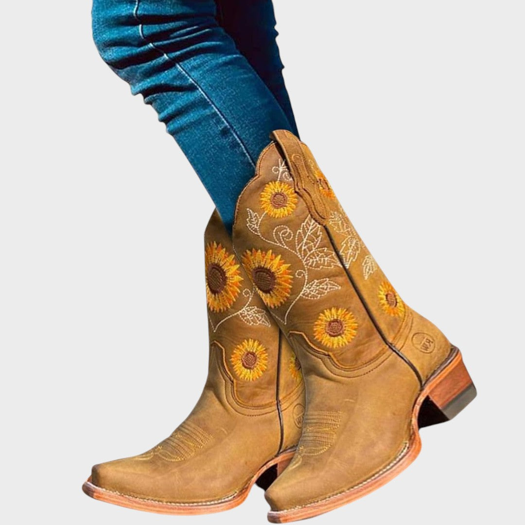 Sun | Botas Vaqueras de Ante con Flores