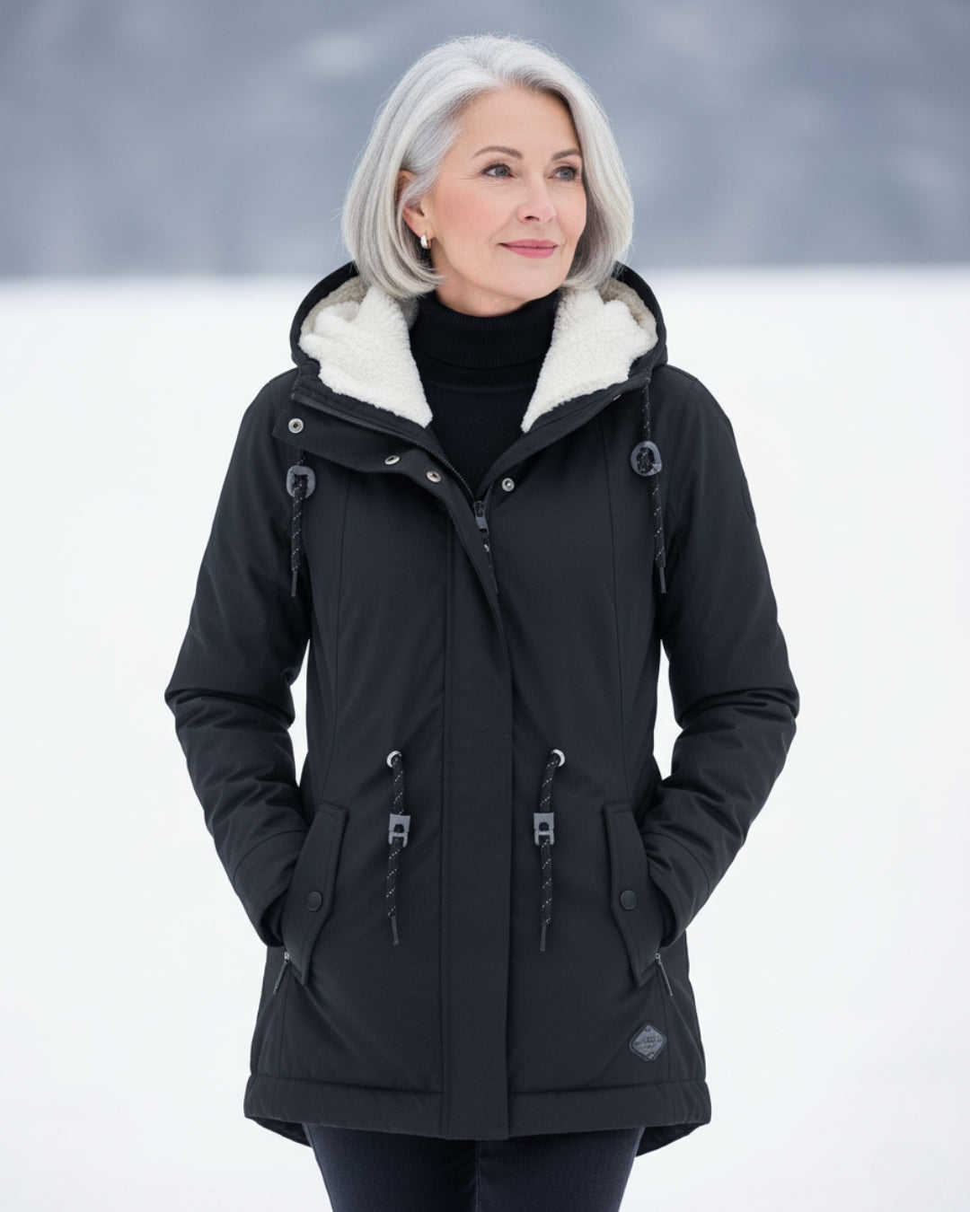Parka Sherpa con Capucha para Damas Abrigo de Invierno