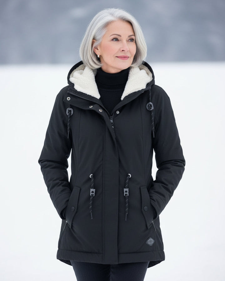 Parka Sherpa con Capucha para Damas Abrigo de Invierno