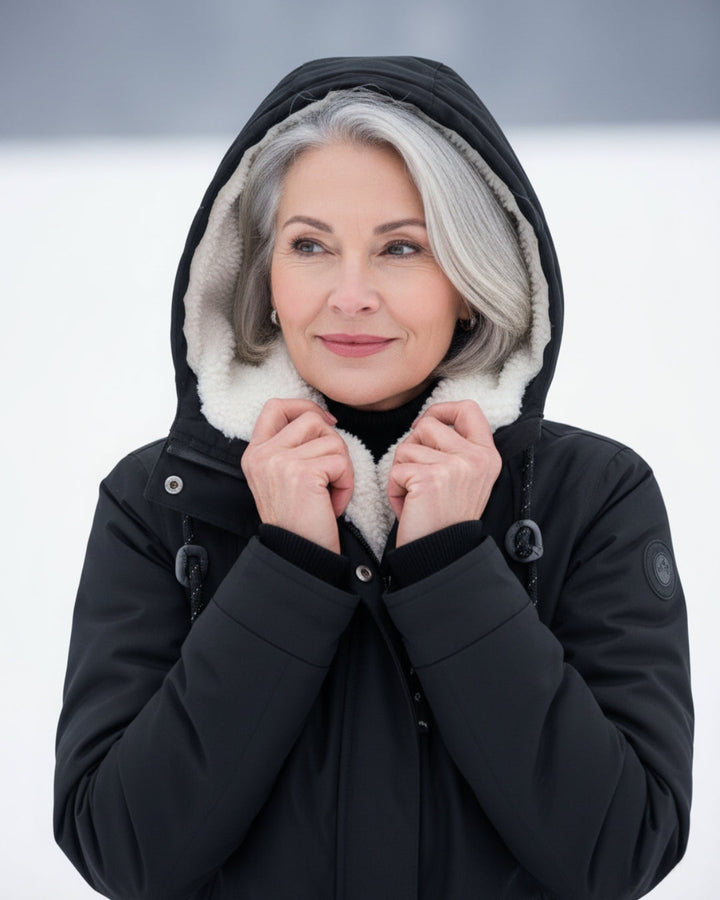 Parka Sherpa con Capucha para Damas Abrigo de Invierno