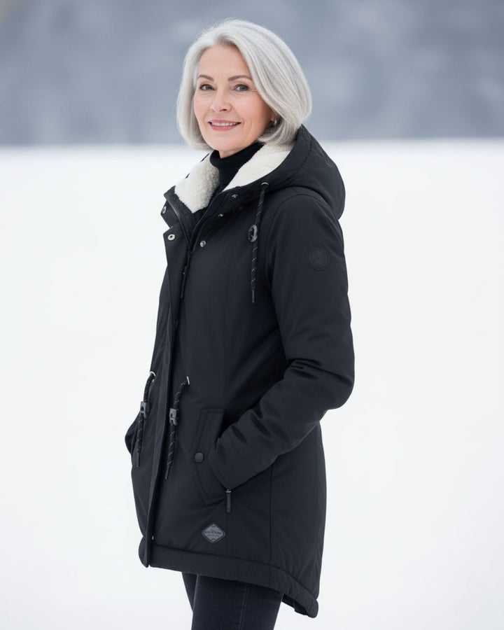 Parka Sherpa con Capucha para Damas Abrigo de Invierno