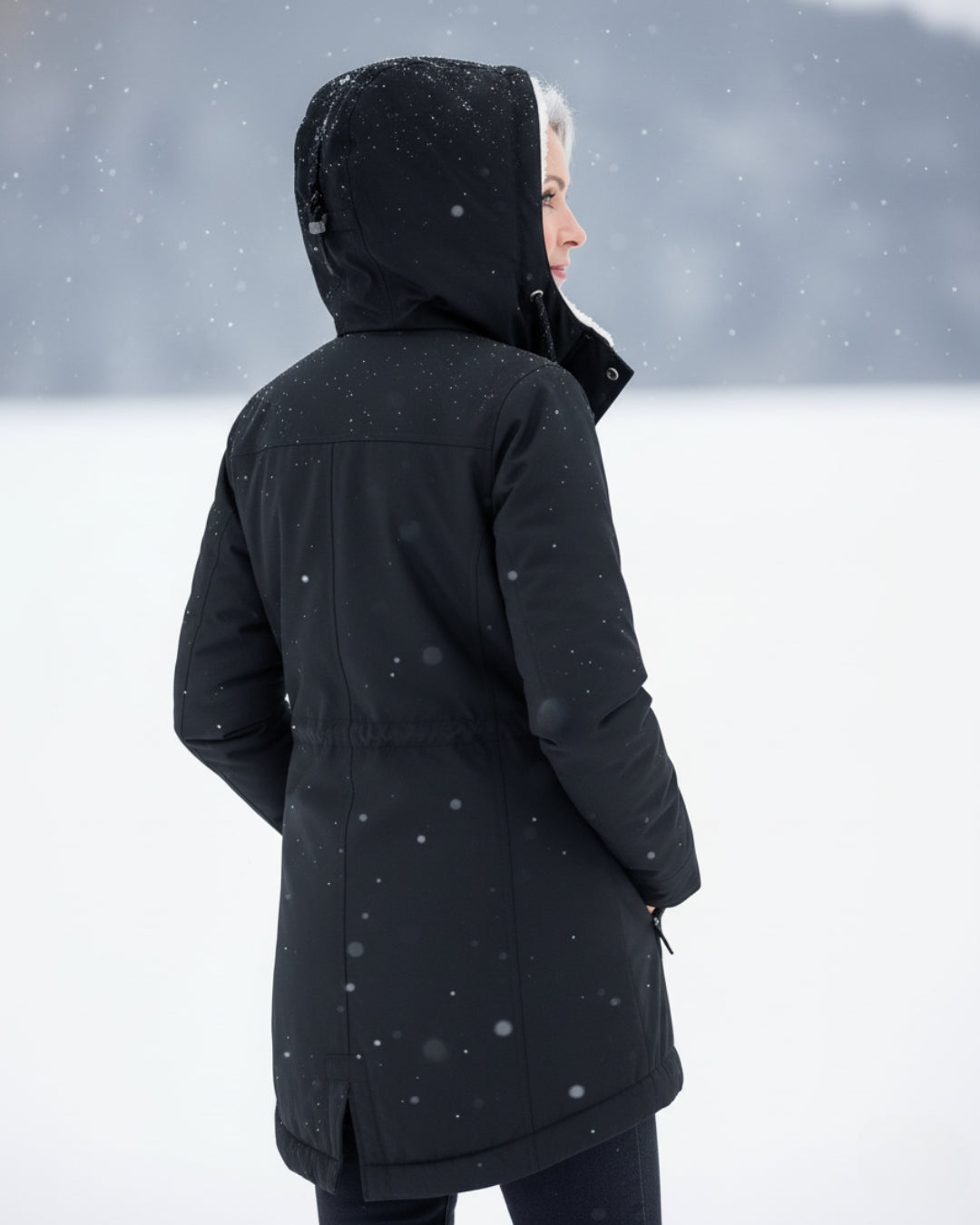Parka Sherpa con Capucha para Damas Abrigo de Invierno