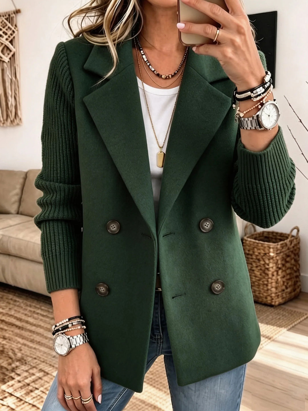 Blazer para Damas con Mangas Tejidas — Elegante y Cálido