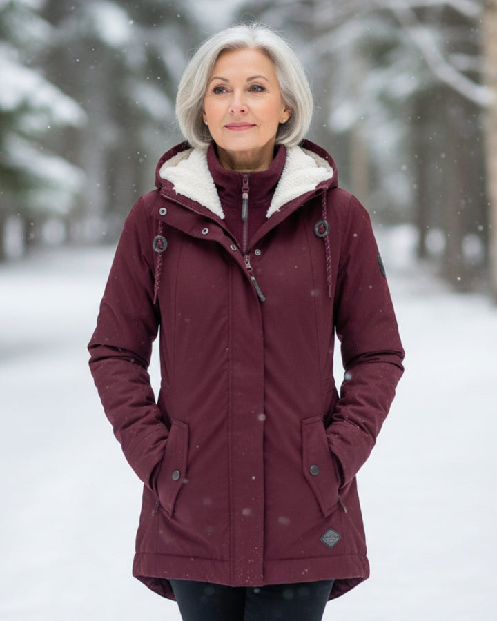 Parka Sherpa con Capucha para Damas Abrigo de Invierno
