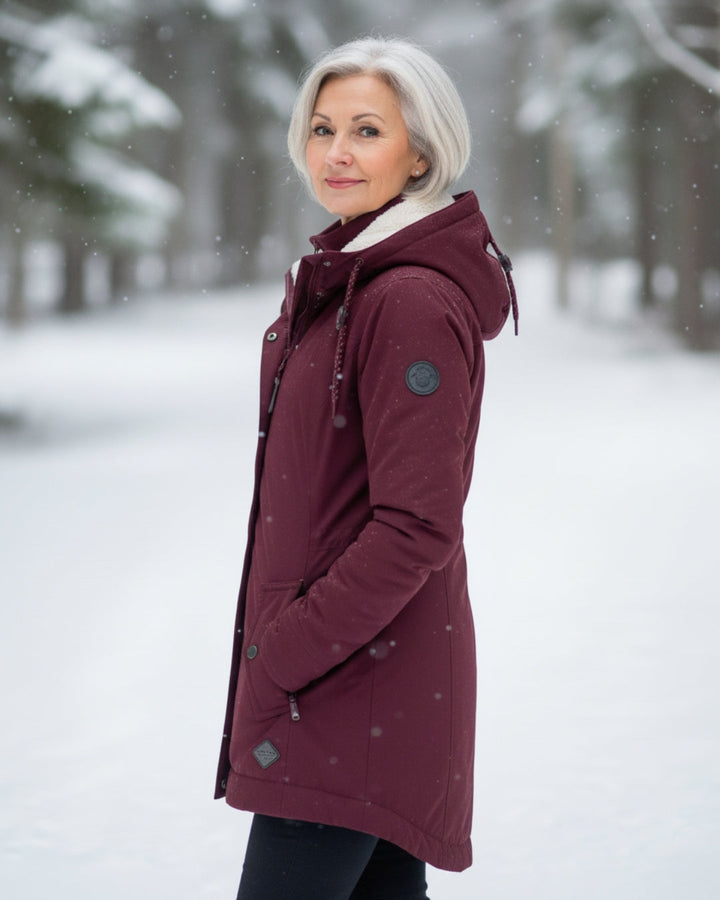 Parka Sherpa con Capucha para Damas Abrigo de Invierno