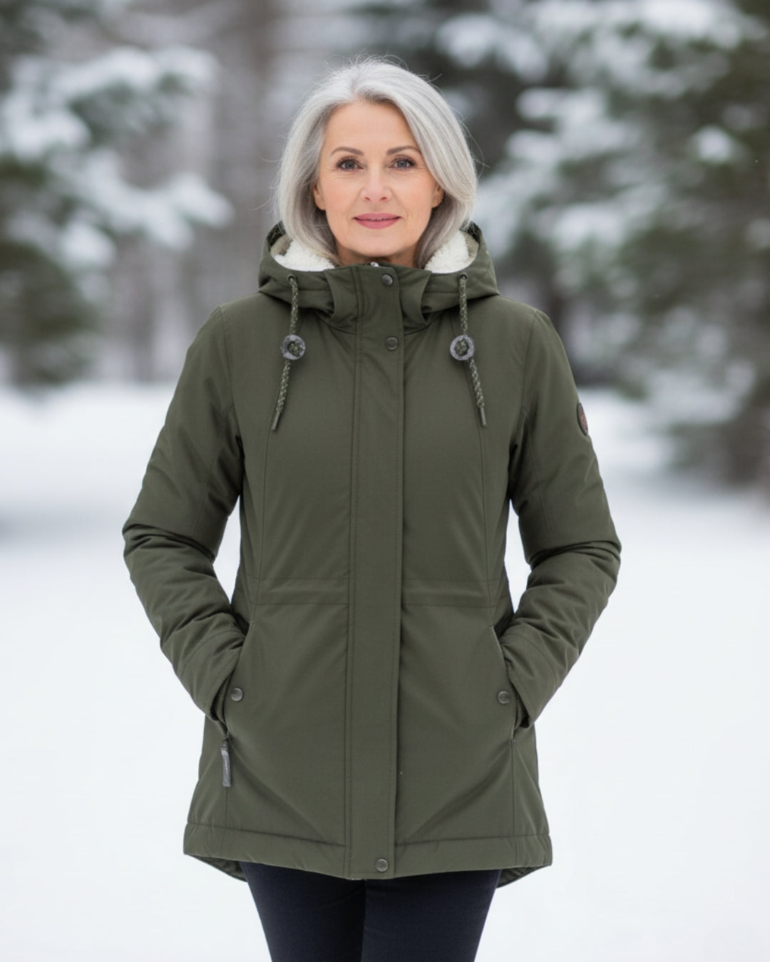 Parka Sherpa con Capucha para Damas Abrigo de Invierno