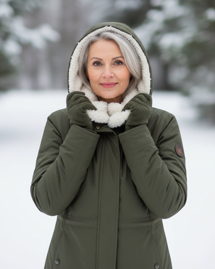 Parka Sherpa con Capucha para Damas Abrigo de Invierno