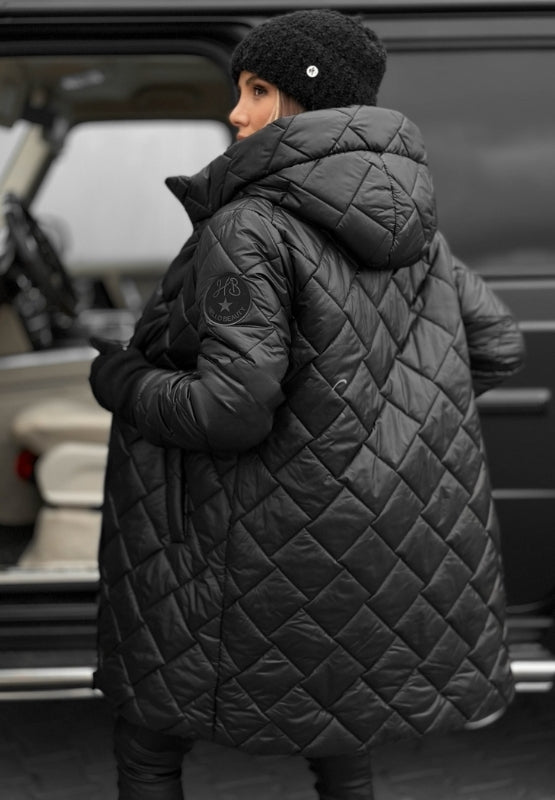 Chaqueta Acolchada para Damas con Capucha — Diseño de Cuadros y Cierre de Cremallera