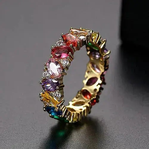 Anillo Retro con Zirconias Multicolores