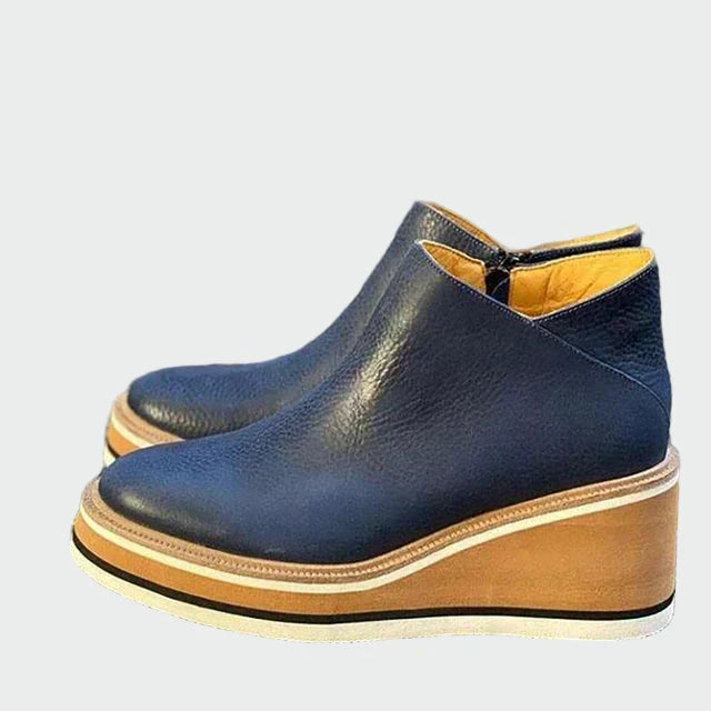Celia - Elegant Camel Leather Ankle Boots with Platform