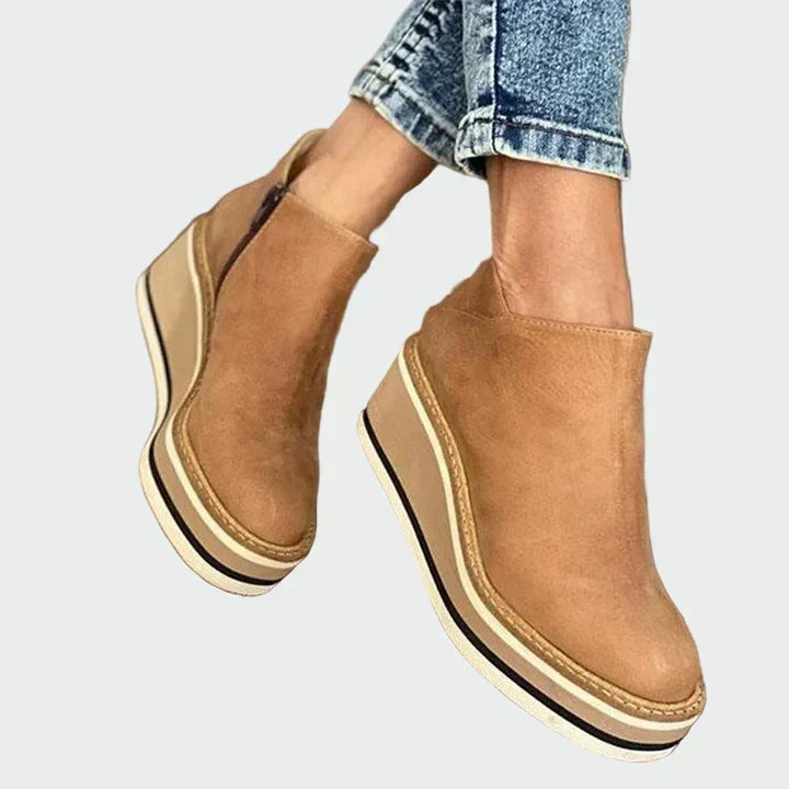 Celia - Elegant Camel Leather Ankle Boots with Platform
