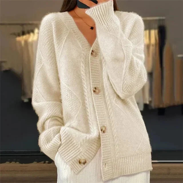 Aaliyah | Cardigan de Frente con Botones y Escote en V con Detalle de Tejido de Diamante, Capa Diaria