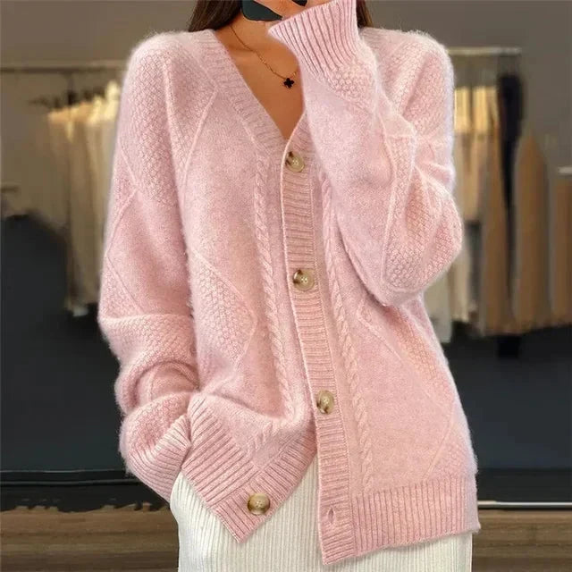 Aaliyah | Cardigan de Frente con Botones y Escote en V con Detalle de Tejido de Diamante, Capa Diaria