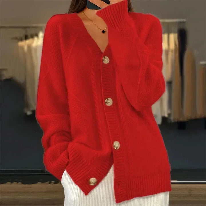 Aaliyah | Cardigan de Frente con Botones y Escote en V con Detalle de Tejido de Diamante, Capa Diaria
