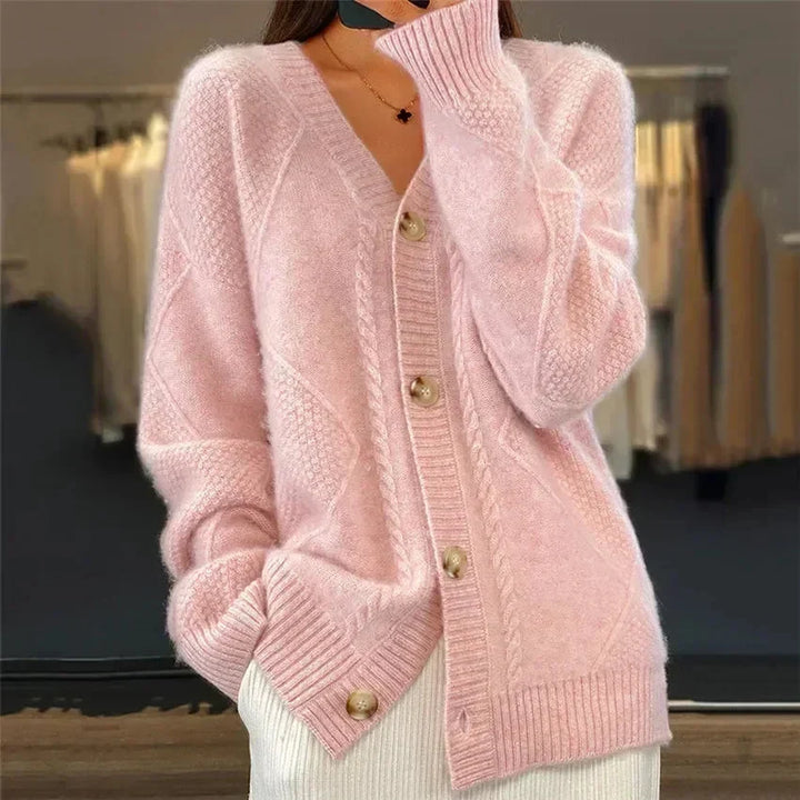 Aaliyah | Cardigan de Frente con Botones y Escote en V con Detalle de Tejido de Diamante, Capa Diaria