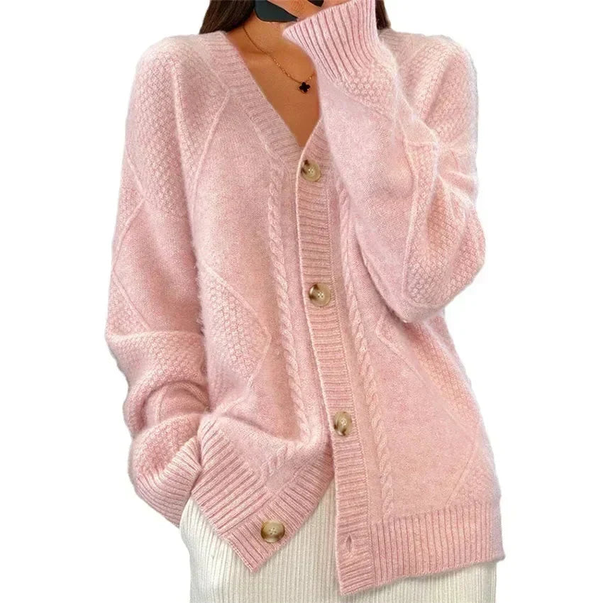 Aaliyah | Cardigan de Frente con Botones y Escote en V con Detalle de Tejido de Diamante, Capa Diaria