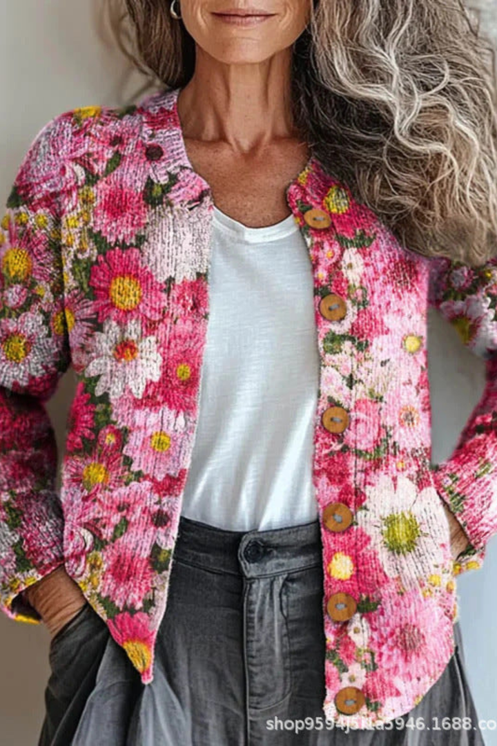 Petronella™ | Cárdigan de Punto Floral en Parches