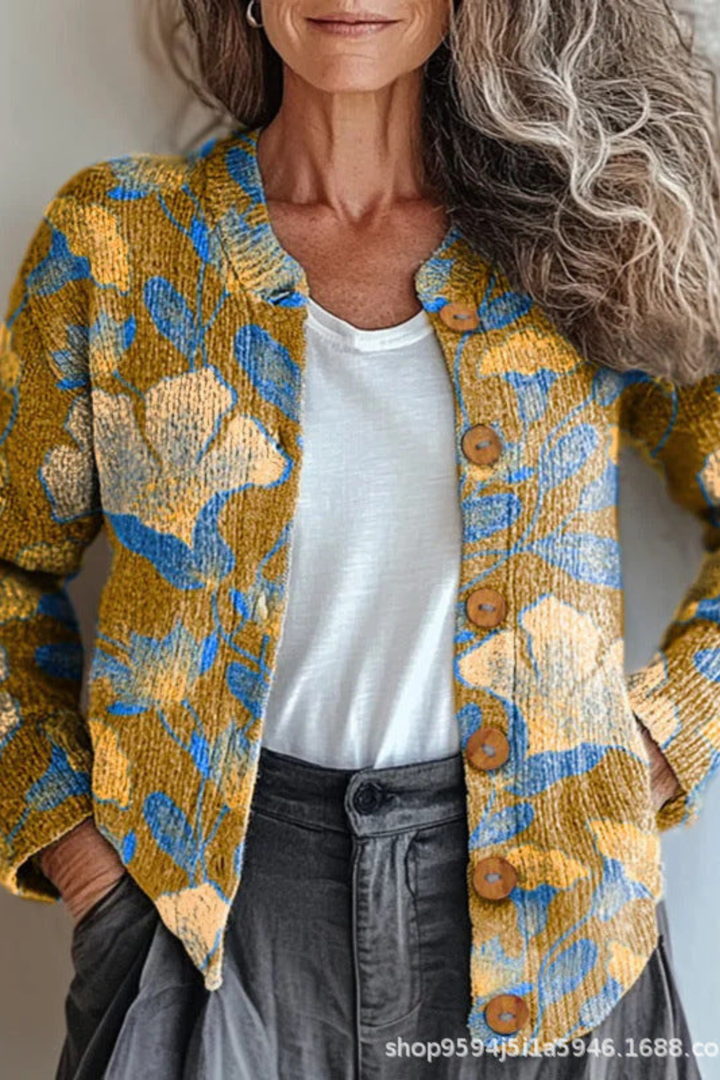 Petronella™ | Cárdigan de Punto Floral en Parches