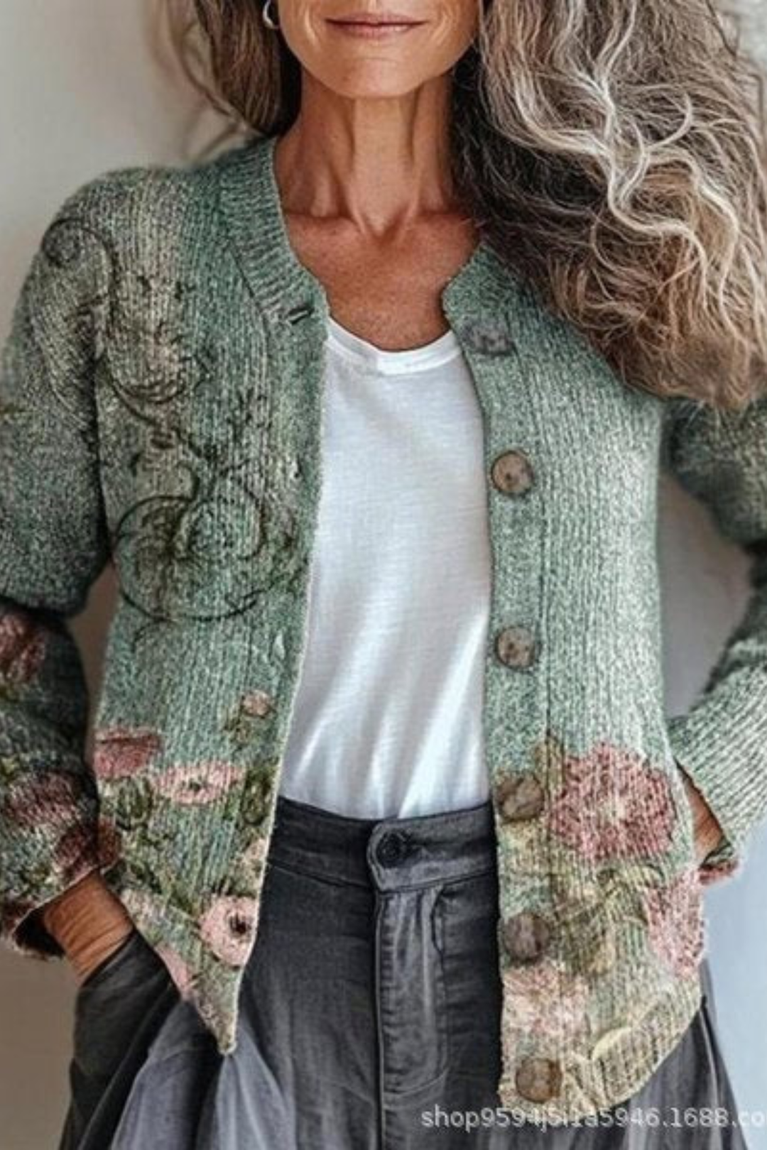 Petronella™ | Cárdigan de Punto Floral en Parches