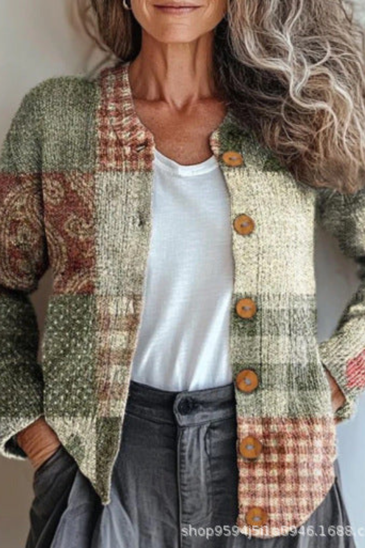 Petronella™ | Cárdigan de Punto Floral en Parches