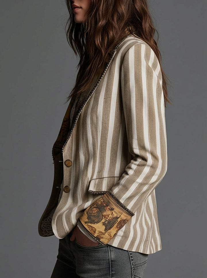 Sara | Blazer Bohemio a Rayas con Cuello Estampado