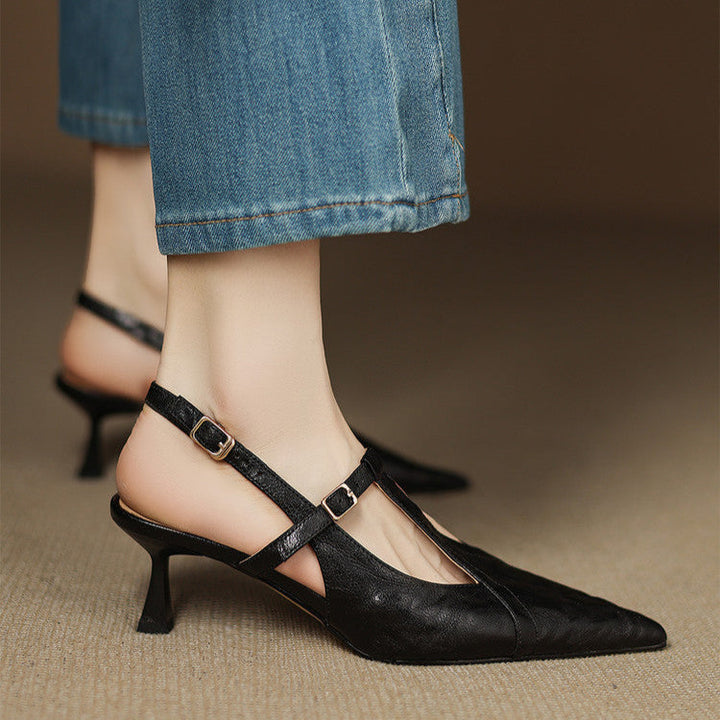 Tacones Altos de Cuero Noir Auténtico