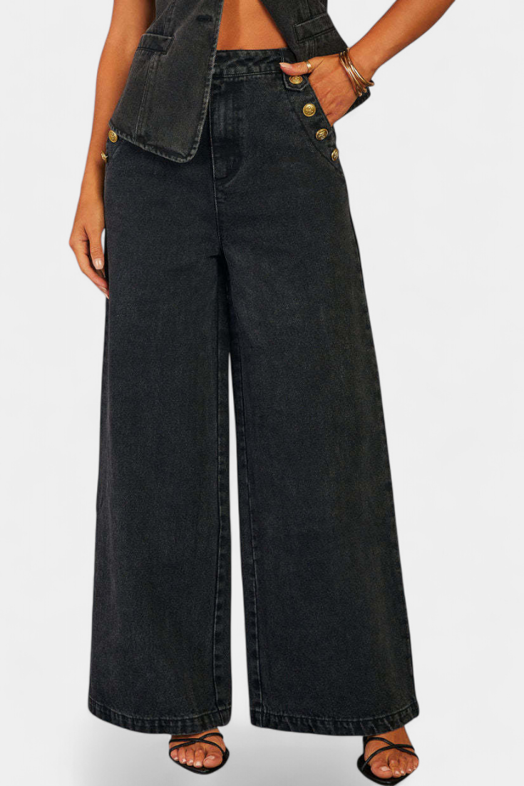 Ludovica Denim Set with Fitted Vest and Wide Leg Jeans