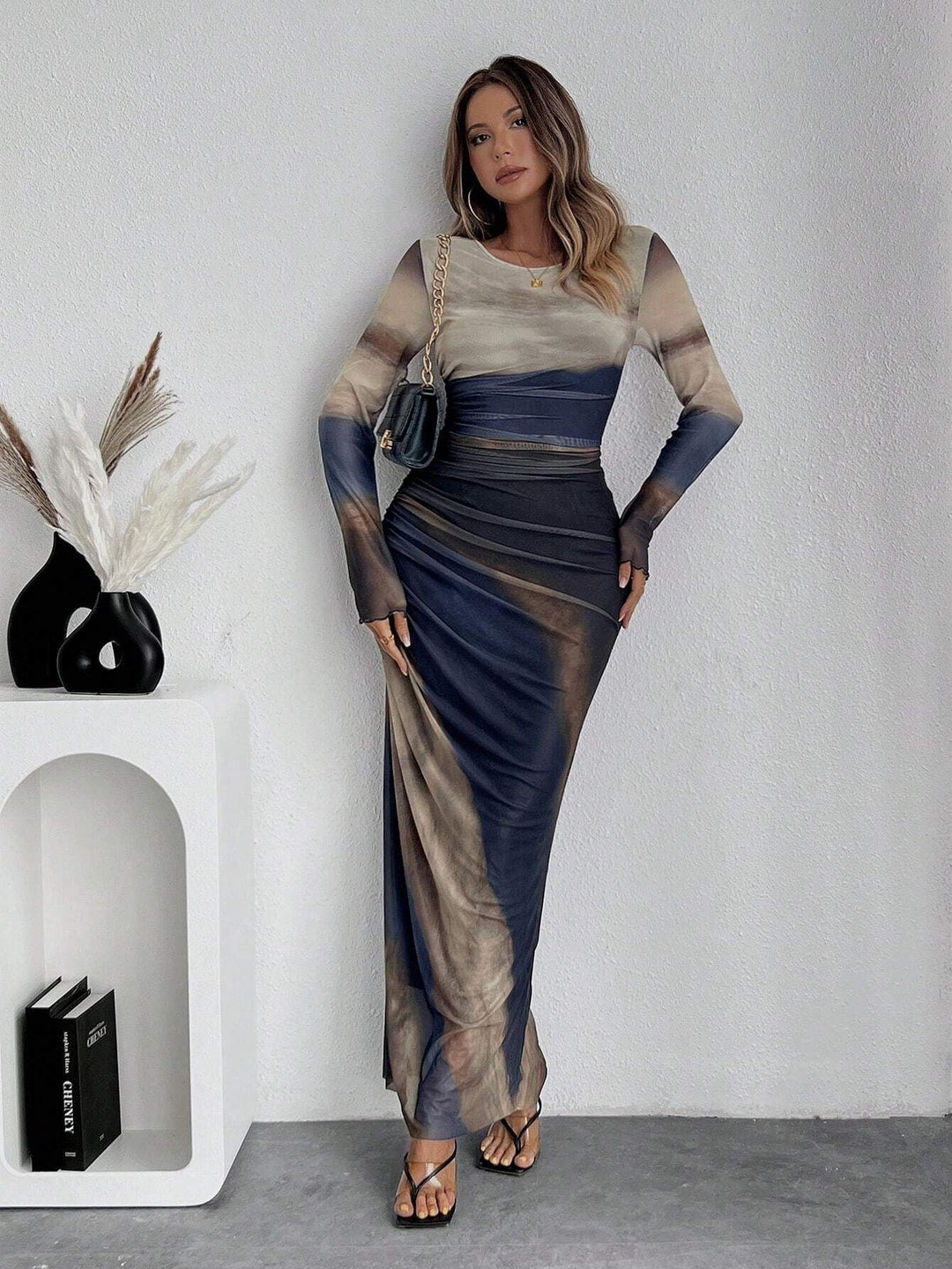 Natalia | Vestido Maxi Bodycon de Manga Larga Impreso y Cómodo