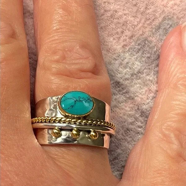 Anillo ancho con turquesa