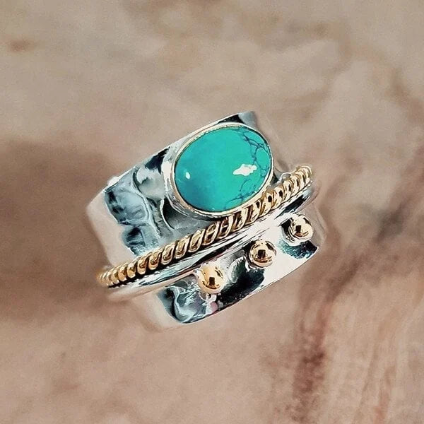 Anillo ancho con turquesa