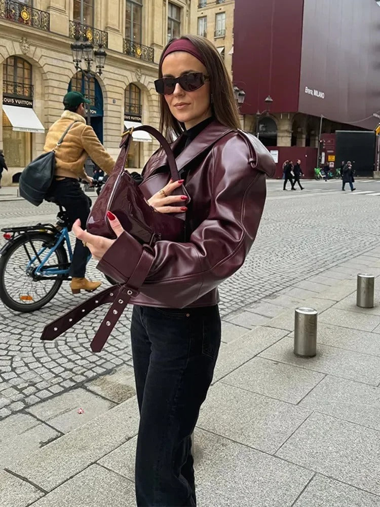 Valerina Abrigo de Cuero Atemporal para Damas