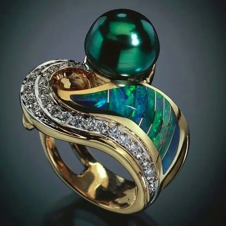 Anillo retro con zirconia verde