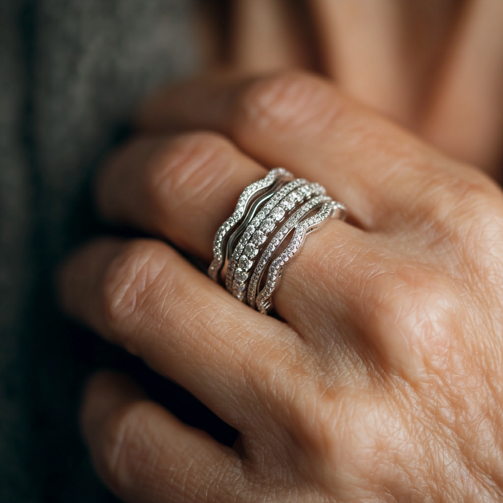 Anillo retro con zirconia en capas