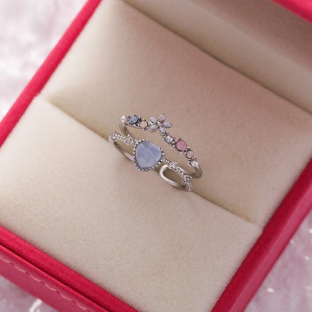 Anillo Ajustable con Piedra Azul y Circonio en Plata de Primera Calidad