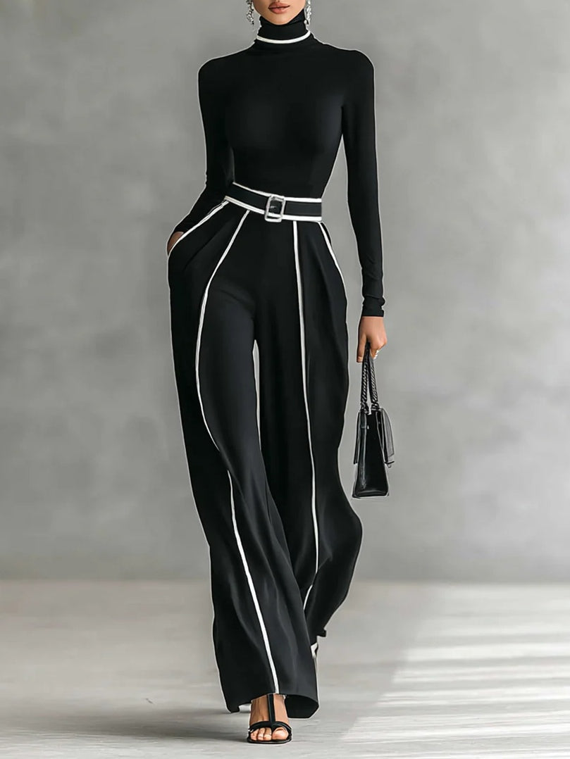 Emma – Conjunto elegante de dos piezas con cuello alto y pantalón ancho