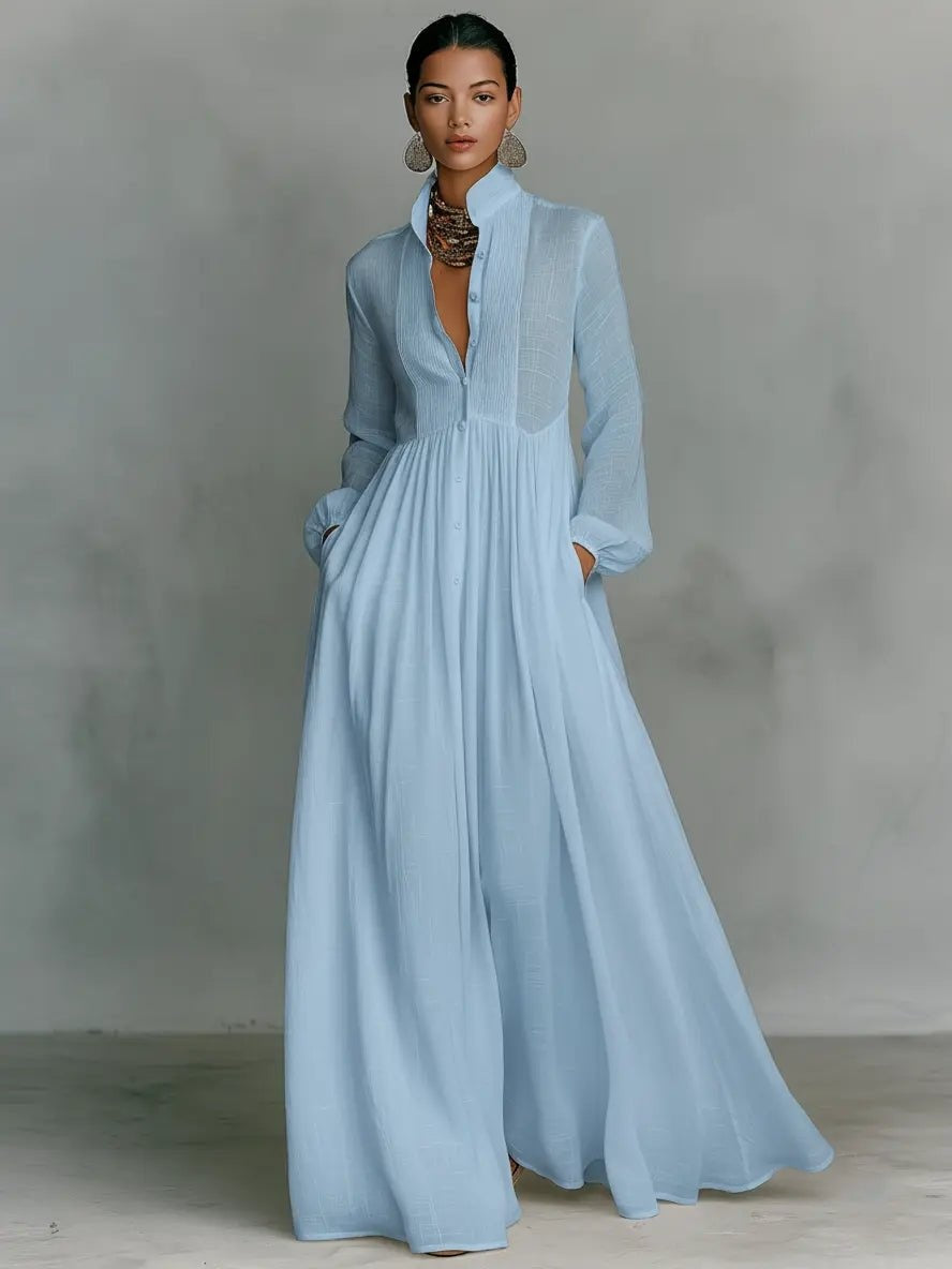 Ariadna | Vestido Largo de Novia Sencillo Mujer Manga Larga Botones