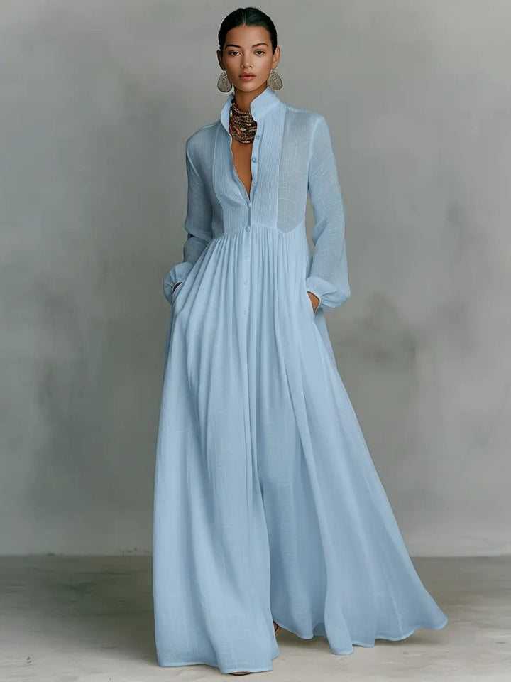 Ariadna | Vestido Largo de Novia Sencillo Mujer Manga Larga Botones