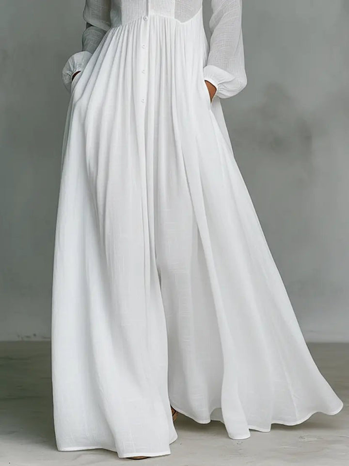 Ariadna | Vestido Largo de Novia Sencillo Mujer Manga Larga Botones