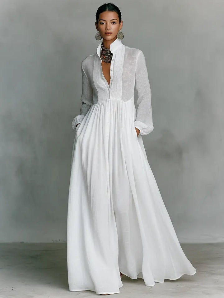 Ariadna | Vestido Largo de Novia Sencillo Mujer Manga Larga Botones