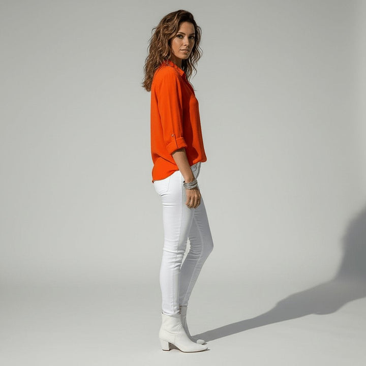Beatriz | Camisa Blanca de Manga Larga Mujer Botones Cuello Solapa
