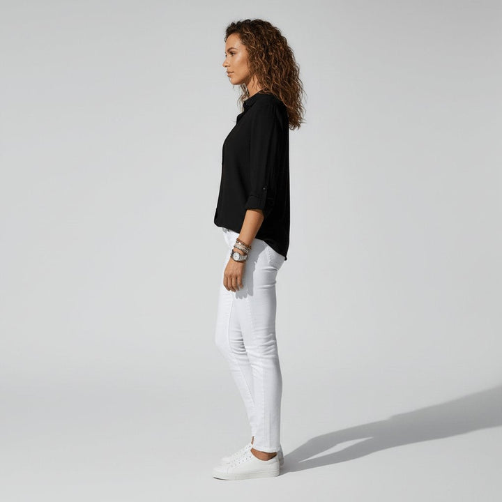 Beatriz | Camisa Blanca de Manga Larga Mujer Botones Cuello Solapa