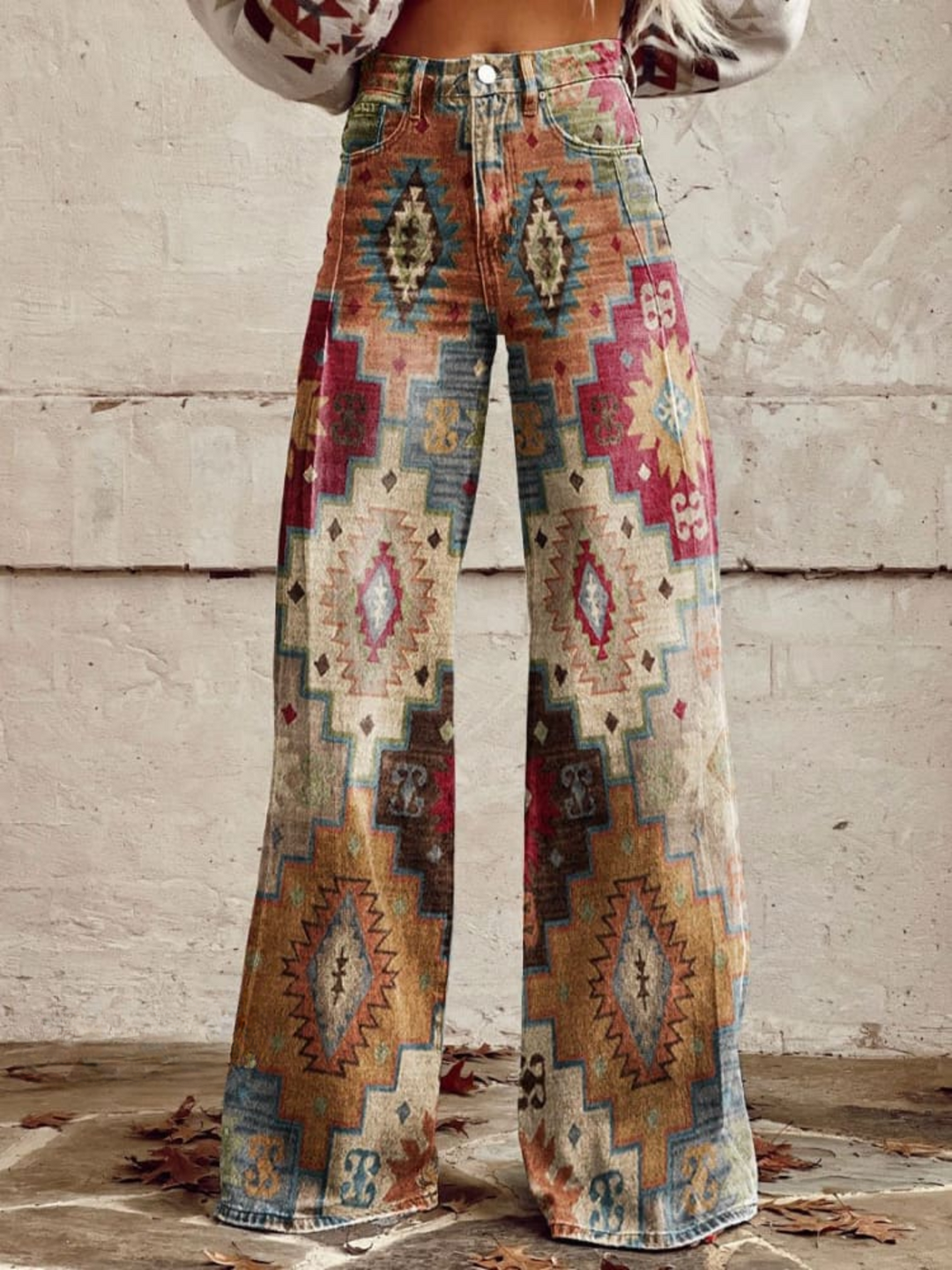 Beatriz | Pantalón de Pierna Ancha Estampado Mujer Cintura Alta