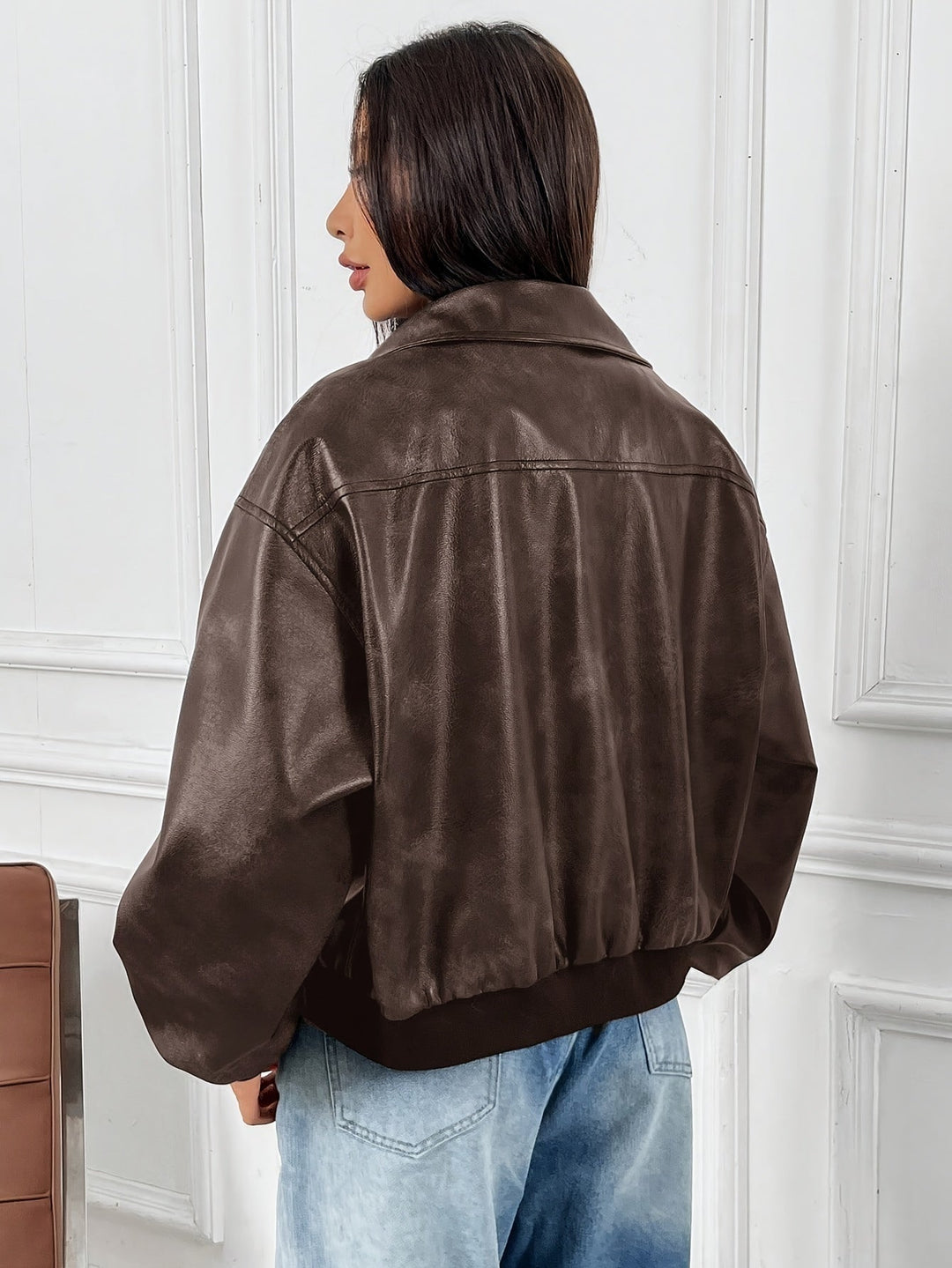 Carmen | Cazadora de Cuero Mujer Cremallera Solapa