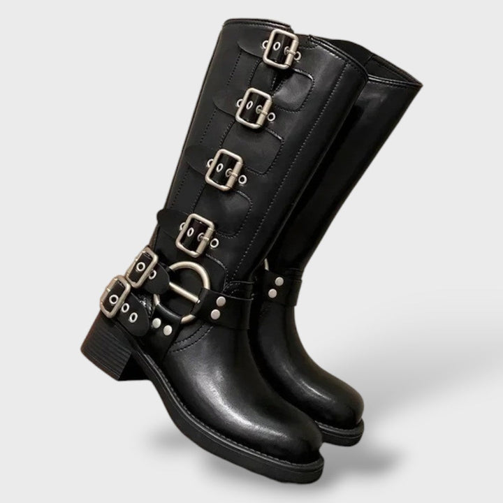 Cayetana | Botas Camperas de Cuero Mujer Caña Alta Hebillas