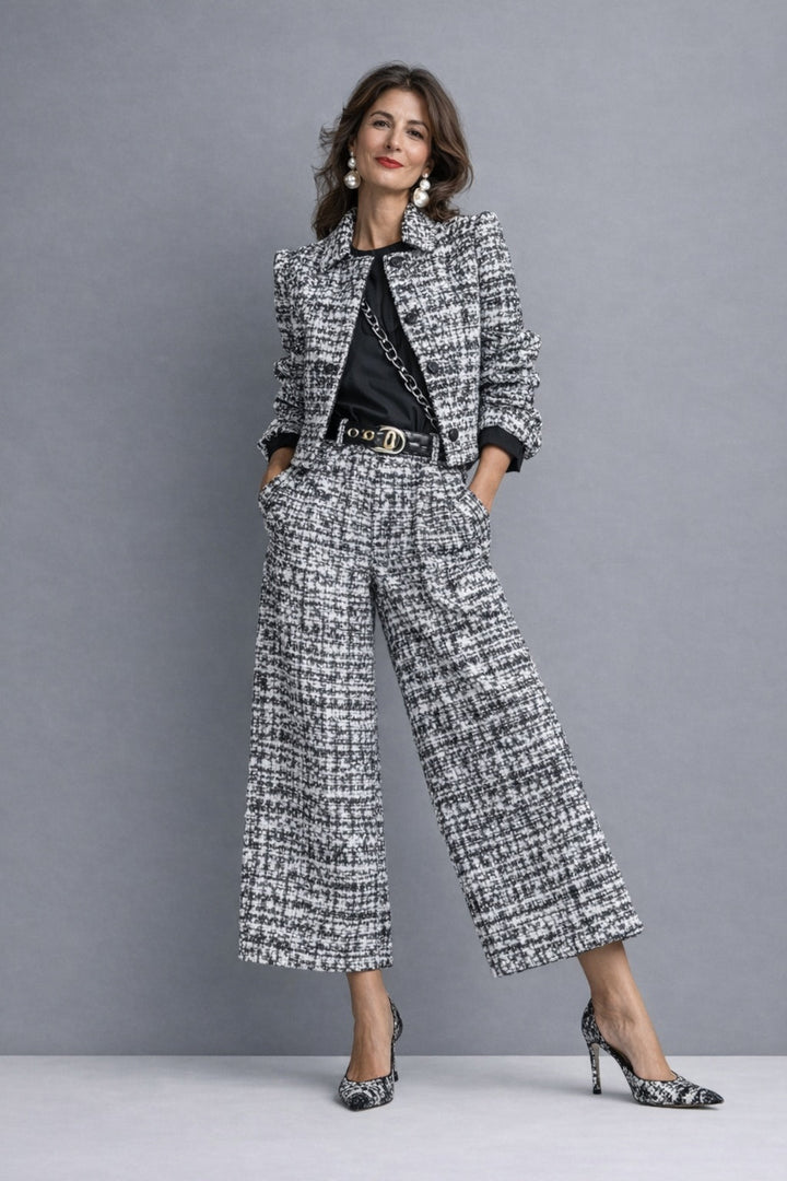 Cayetana | Conjunto de Tweed Chaqueta y Pantalón Culotte Mujer Cintura Alta
