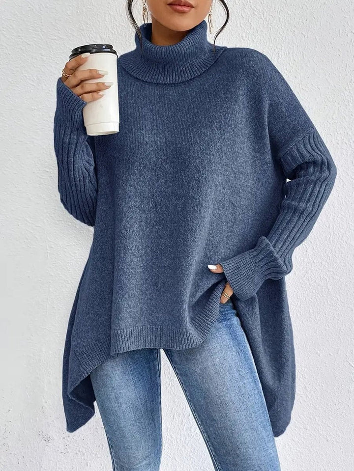 Cayetana | Jersey de Punto Cuello Alto Oversized Mujer Dobladillo Asimétrico
