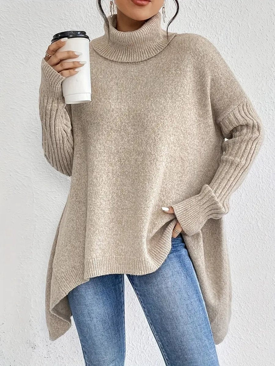 Cayetana | Jersey de Punto Cuello Alto Oversized Mujer Dobladillo Asimétrico