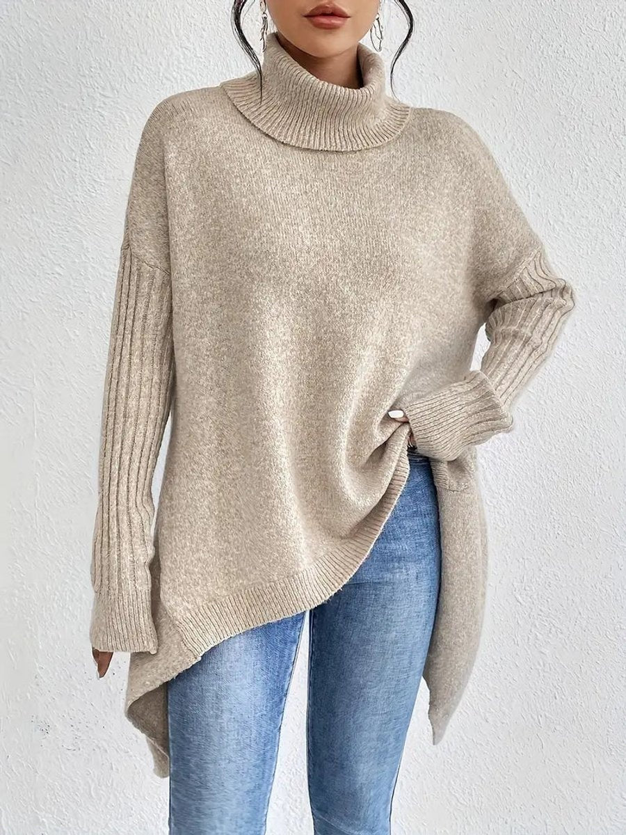 Cayetana | Jersey de Punto Cuello Alto Oversized Mujer Dobladillo Asimétrico