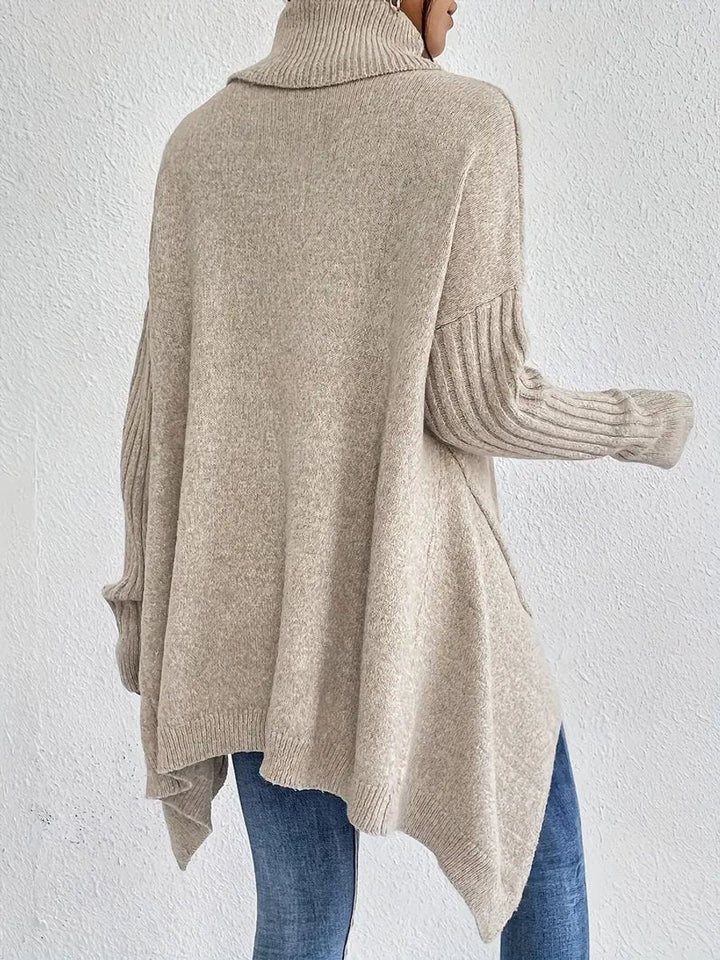 Cayetana | Jersey de Punto Cuello Alto Oversized Mujer Dobladillo Asimétrico