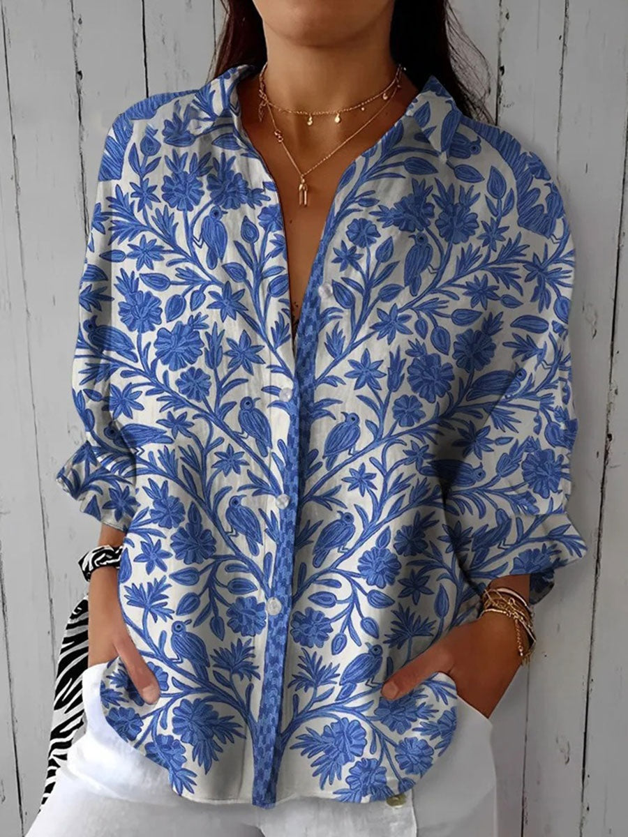 Consuelo | Blusa de Otoño Estampada Mujer Escote V